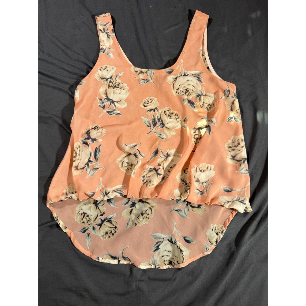 ASTR Peach Floral Sleeveless Womens Blouse High-Low Hem
